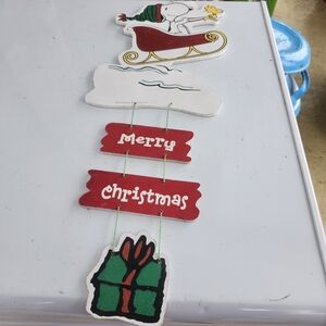 Snoopy Festive Merry Christmas Wooden Hanging Decoration